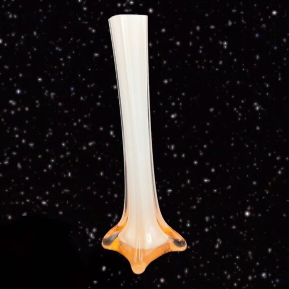 Art Glass Vase Cased on White Orange Peachy Color Glass Vase 7.75”Tall 1”Wide - Picture 1 of 14